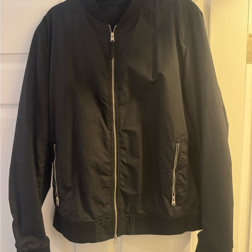 All Saints Black Lightweight Jacket with Stand-Up Collar and Silver Zipper - Picture 4 of 7